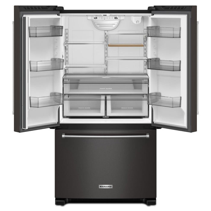 KitchenAid 36\" 20 Cu. Ft. Counter-Depth French-Door Refrigerator - Black Stainless Steel - KRFC136RBS