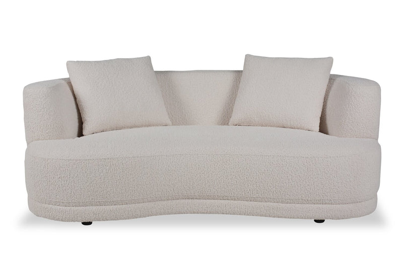 Moon 78\" Fabric Curved Loveseat with Accent Pillows - Wooly Almond White