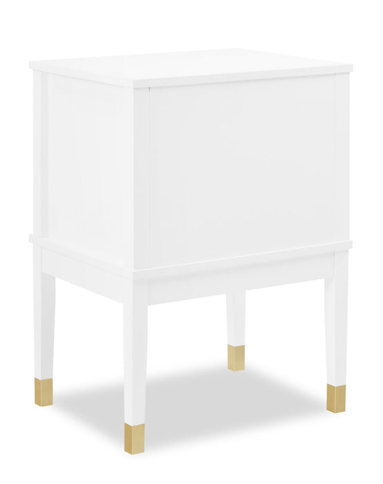 Alia Bedside 2-Drawer Nightstand with Gold Accent, 18\"W x 25.75\"H - White