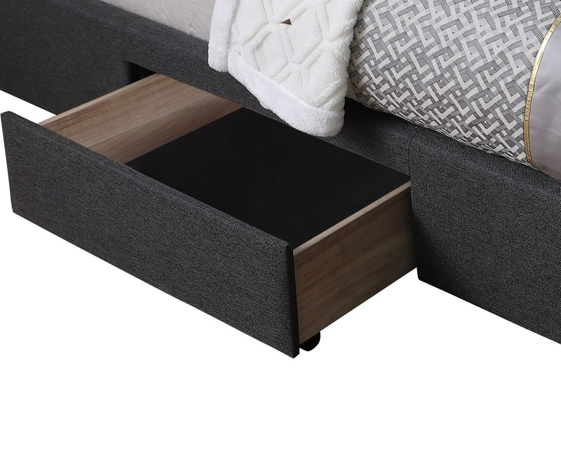 Beck Upholstered Storage Bed in Dark Grey Fabric, Button Tufted - Full Size