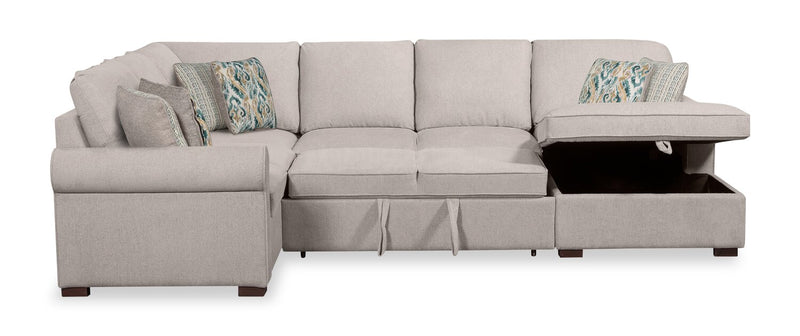 Scott Living Haven 4-Piece Right-Facing Chenille Fabric Sleeper Sectional with Storage Chaise - Grey