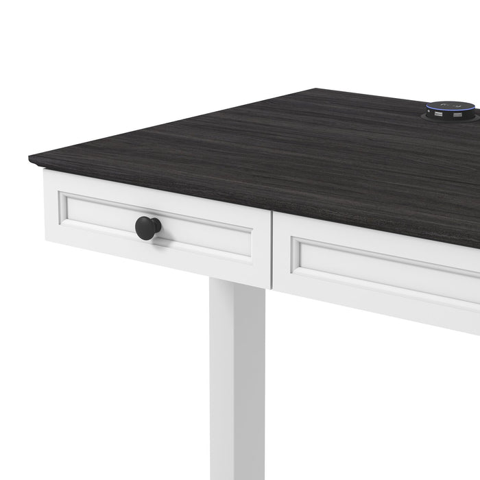 Elevate 60” Height-Adjustable Office Desk with Storage and Wireless Charging - White/Grey