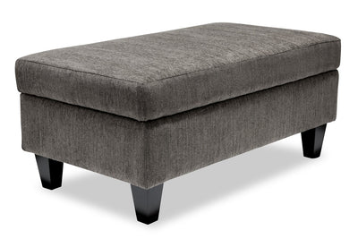 Made in Canada Nofia 44" Chenille Fabric Storage Ottoman with Wood Legs - Charcoal Grey | Pouf de rangement Nofia de 44 po fabriqué au Canada en tissu de chenille avec pattes en bois - gris anthracite