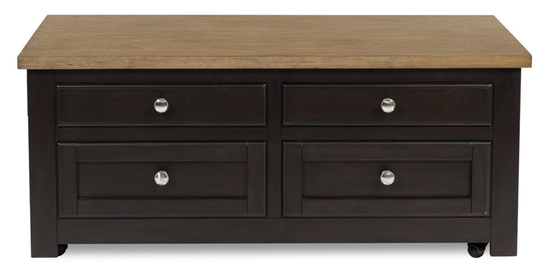 Wells 46\" Solid Wood Lift Top Coffee Table with Storage and Casters - Two Tone Brown