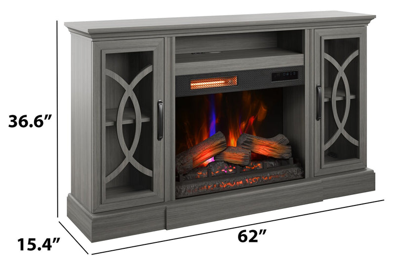 Brooke 62\" Contemporary Electric Fireplace TV Stand with Storage & Cable Management for TVs up to 70\"- Grey