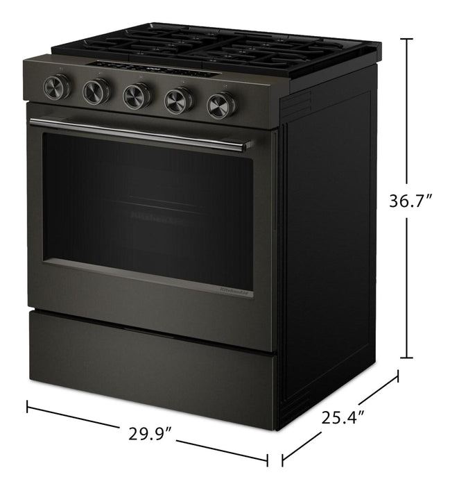 KitchenAid 30\" 5.0 Cu. Ft. Slide-in Gas Range with Convection Modes - Black Ore - KSGS530SBE