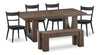 Kort & Co. Sol 6pc Dining Set with Table, Bench & 4 Chairs, Pedestal Base, 78\"W - Black & Brown