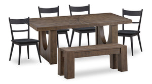 Kort & Co. Sol 6pc Dining Set with Table, Bench & 4 Chairs, Pedestal Base, 78