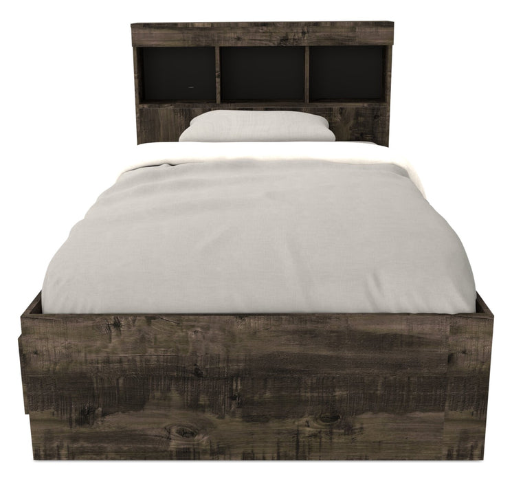 Riley Mates Bed with Bookcase Headboard Set for Kids, Made in Canada, Grey - Twin Size