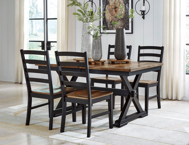 Raven 5pc Dining Package with 60-78\"W Extension Table & 4 Chairs - Two-Tone Black & Brown