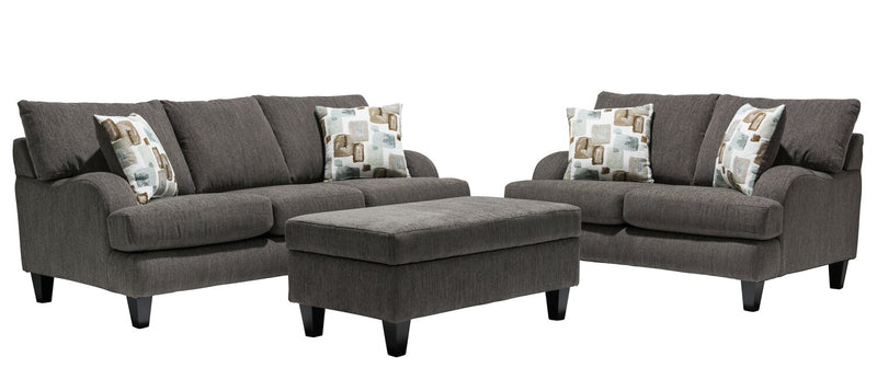 Made in Canada Nofia 58\" Chenille Fabric Loveseat with Two Accent Pillows and Wood Legs - Charcoal Grey