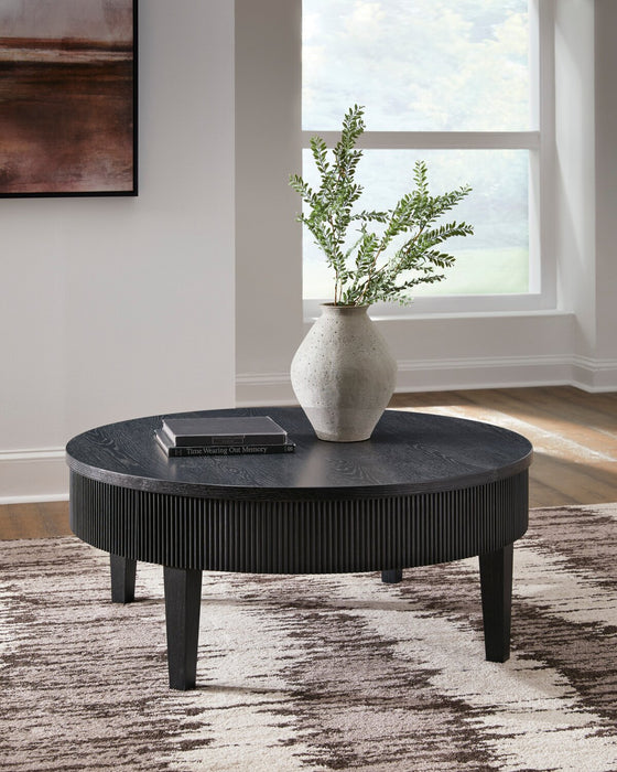 Sanford 42” Contemporary Round Solid Wood Coffee Table with Storage - Black