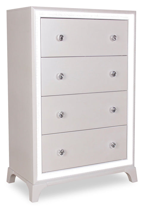 Halo Bedroom Chest of Drawers with LED Light, 4-Drawer, 32\"W x 48\"H, Glam - White