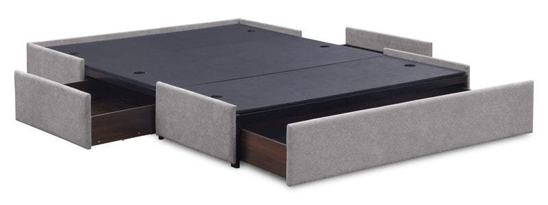 Amos Upholstered Storage Bed Base in Grey Fabric with 3 Built-in Drawers  - Full Size