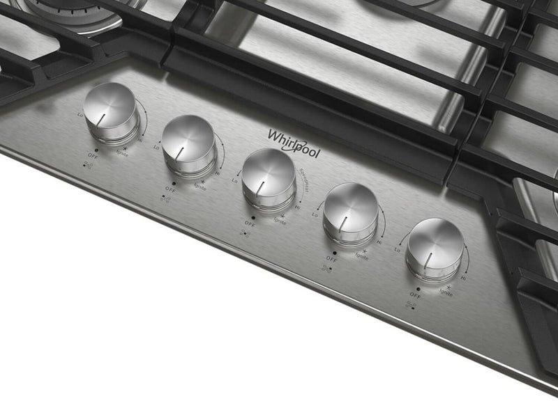 Whirlpool 30\" Gas Cooktop with Fifth Burner and EZ-2-Lift™ Hinged Cast-Iron Grates - WCGK7030PS