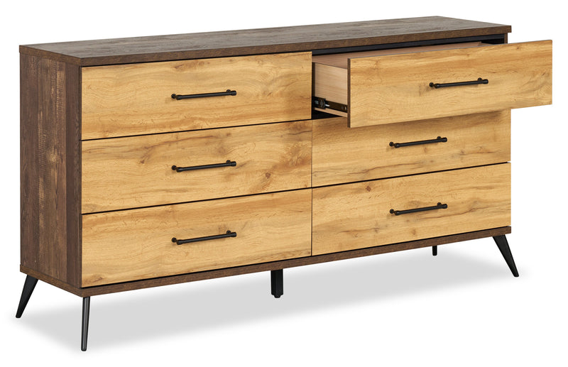 Silas Bedroom 6-Drawer Dresser, 64\"W x 33.4\"H - Rustic Brown