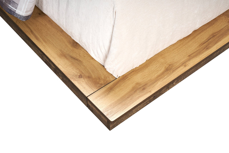 Silas Platform Bed with Headboard & Frame, LED, Rustic Brown - Queen Size