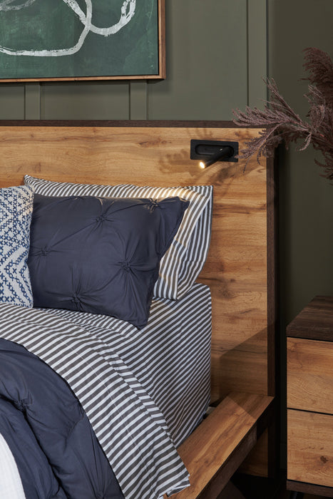 Silas Platform Bed with Headboard & Frame, LED, Rustic Brown - Queen Size