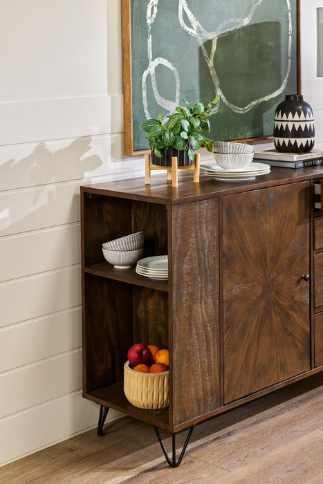 Kort & Co. Sol Dining Server with Built-In Shelves, Storage & 4 Drawers, 60\"W - Brown