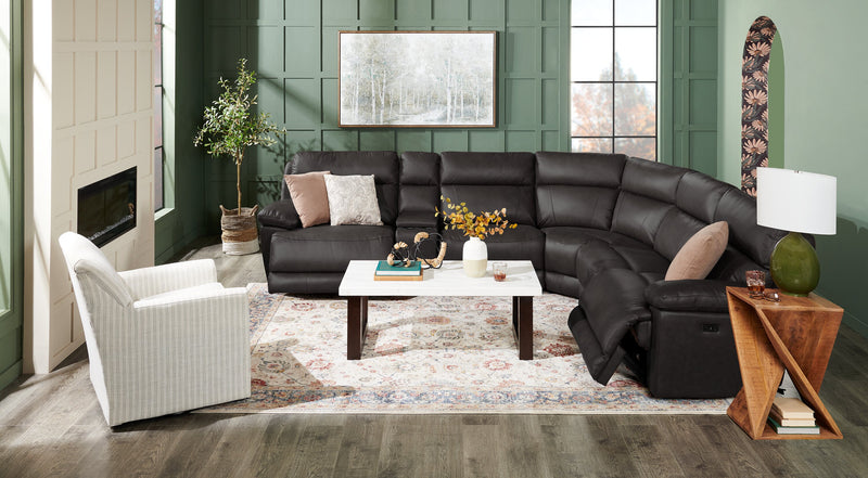 Sorrento 6-Piece Genuine Leather Power Reclining Sectional with Storage Console and USB Port - Charcoal Grey