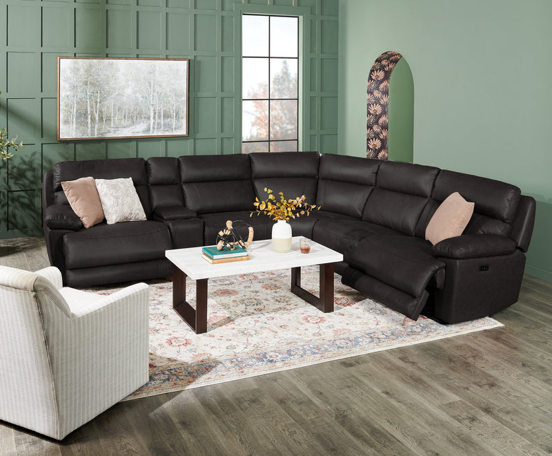 Sorrento 6-Piece Genuine Leather Power Reclining Sectional with Storage Console and USB Port - Charcoal Grey