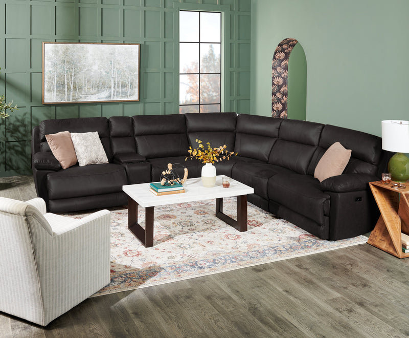 Sorrento 6-Piece Genuine Leather Power Reclining Sectional with Storage Console and USB Port - Charcoal Grey