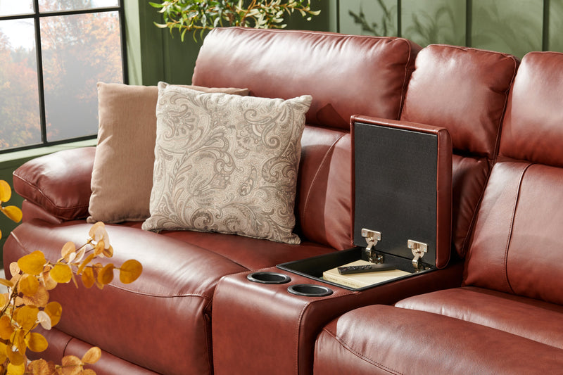 Sorrento 6-Piece Genuine Leather Power Reclining Sectional with Storage Console and USB Port - Madrid Brick Brown