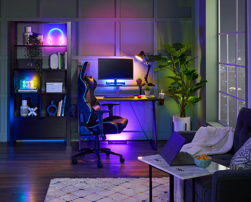 Sparta 48\" Gaming Office Desk with Raised Monitor Shelf - Black with Red Accents