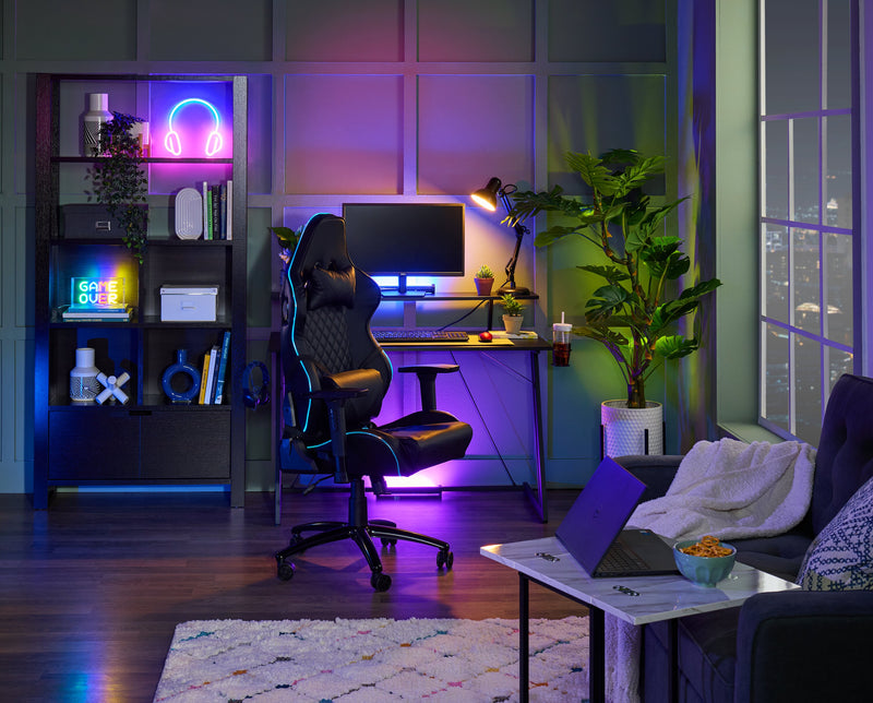 Sparta 48\" Gaming Office Desk with Raised Monitor Shelf - Black with Red Accents