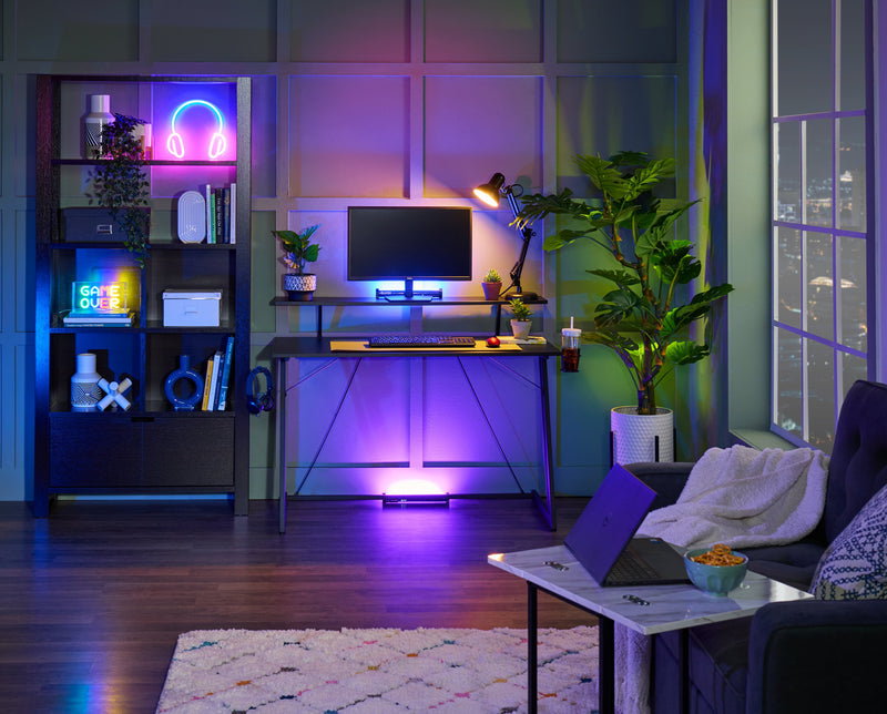 Sparta 48\" Gaming Office Desk with Raised Monitor Shelf - Black with Red Accents