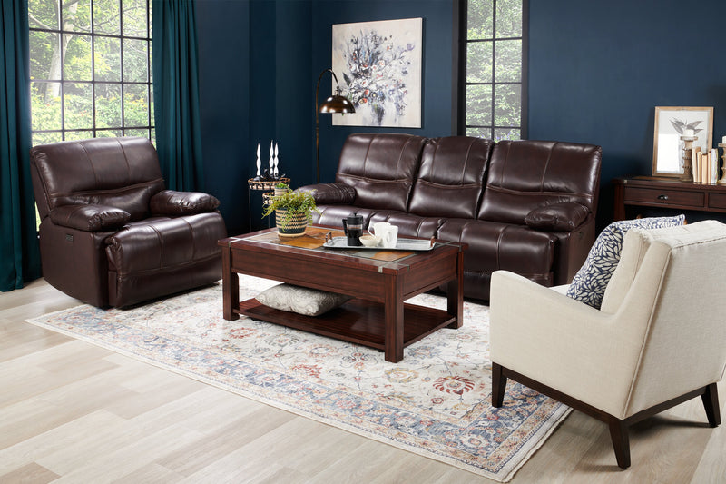 Roanoke 50\" Rustic Lift Top Coffee Table with Storage and Shelf - Dark Cherry Wood and Slate Inlay