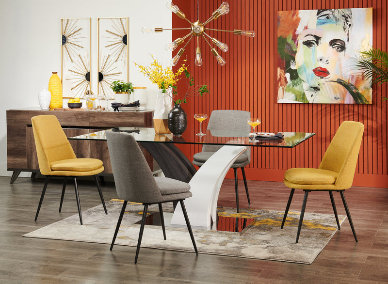 Tuxedo Dining Table with Glass Top, Pedestal Base, 72\"W - Grey & White