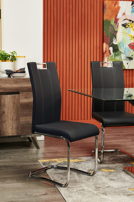 Tuxedo Dining Chair with Vegan-Leather Fabric, Metal - Black