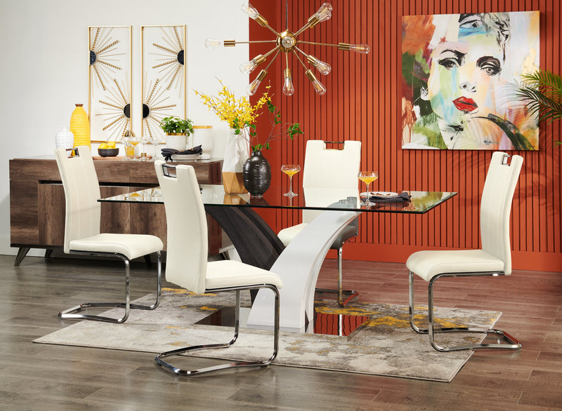 Tuxedo Dining Chair with Vegan-Leather Fabric, Metal - White