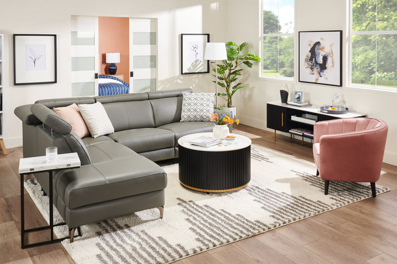 Valentino 3-Piece Left-Facing Genuine Leather Power Reclining Sectional with Adjustable Headrests - Grey