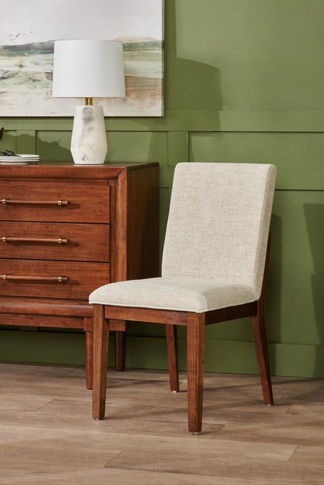 Vale Dining Chair with Polyester Fabric, Wood - Brown & Beige