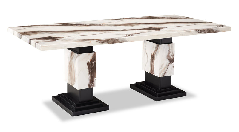 Vega Dining Table, Marble Look, Pedestal Base, 82\"W - Black & White