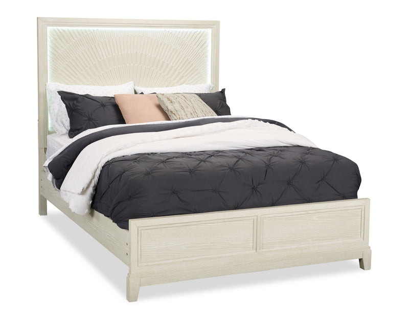 Vida Panel Bed with Headboard & Frame, Sand - Queen Size