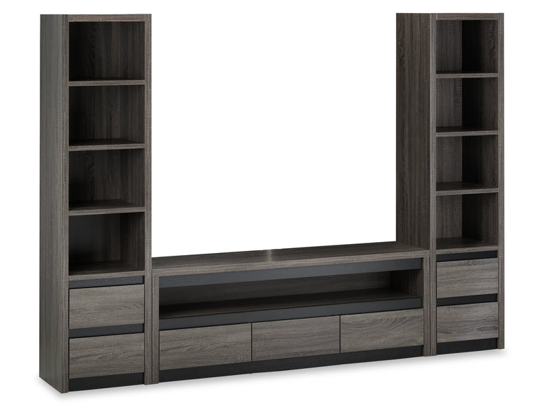Walker 98.5\" 3-Piece Entertainment Centre with Storage and Cable Management for TVs up to 70\"- Distressed Grey