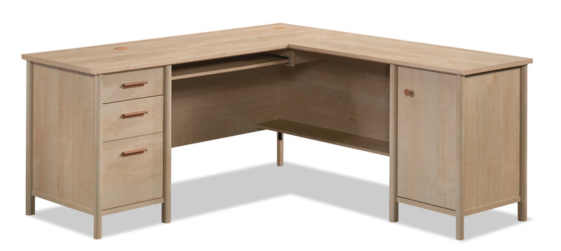 Whitaker Point 94.13\" Commercial Grade L-Shaped Office Desk with Storage & Keyboard Tray - Natural Maple