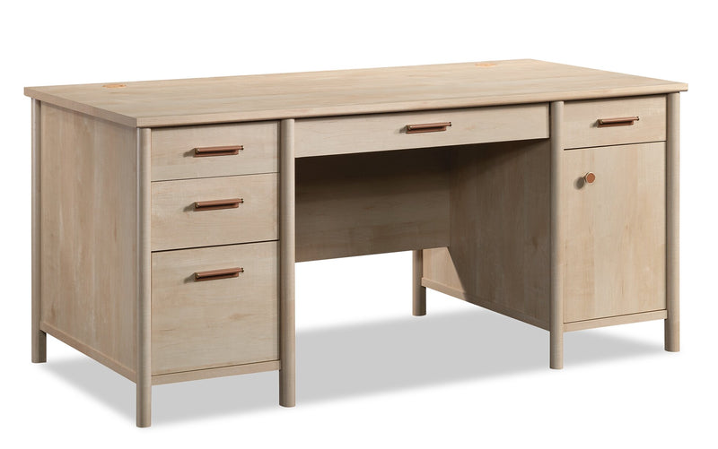 Whitaker Point 65.98\" Commercial Grade Executive Office Desk with 5-Drawers & Cabinet - Natural Maple
