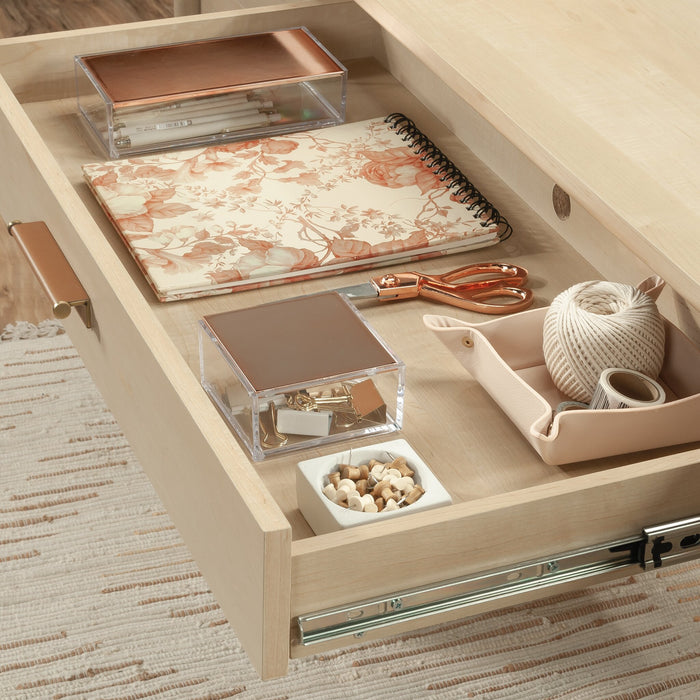 Whitaker Point 65.98\" Commercial Grade Executive Office Desk with 5-Drawers & Cabinet - Natural Maple