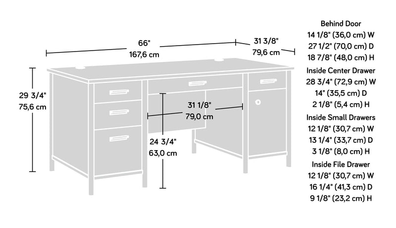 Whitaker Point 65.98\" Commercial Grade Executive Office Desk with 5-Drawers & Cabinet - Natural Maple