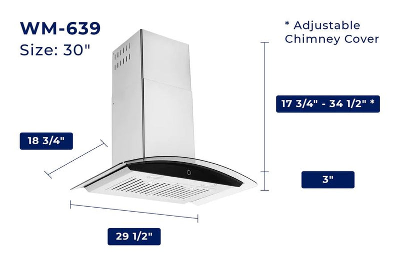 Hauslane Chef 30\" Convertible Wall Mount Range Hood - WM-639SS-30