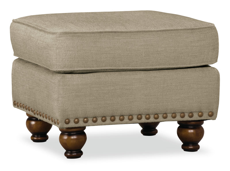 Made in Canada Wynn 24\" Chenille Fabric Ottoman with Nailhead Trim and Wood Bun Legs - Taupe