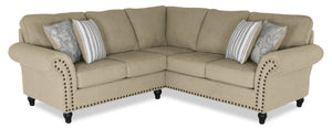 Made in Canada Wynn 2-Piece Chenille Fabric Sectional with Nailhead Trim and Wood Bun Legs - Taupe