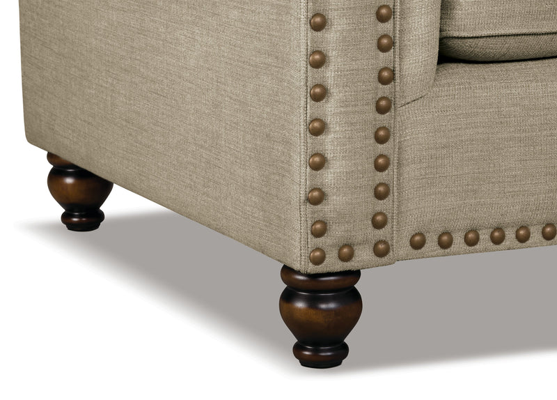 Made in Canada Wynn 2-Piece Chenille Fabric Sectional with Nailhead Trim and Wood Bun Legs - Taupe