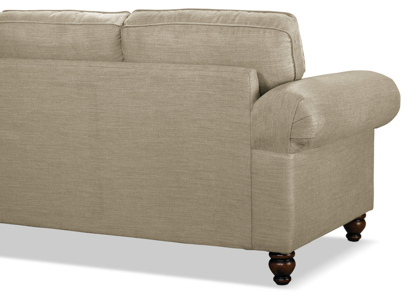 Made in Canada Wynn 2-Piece Chenille Fabric Sectional with Nailhead Trim and Wood Bun Legs - Taupe