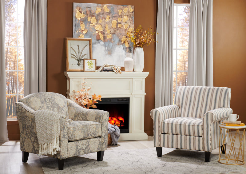 Made in Canada Wynn 33\" Linen-Look Fabric Accent Chair with Flared Arms and Wood Legs - Floral Multicolour
