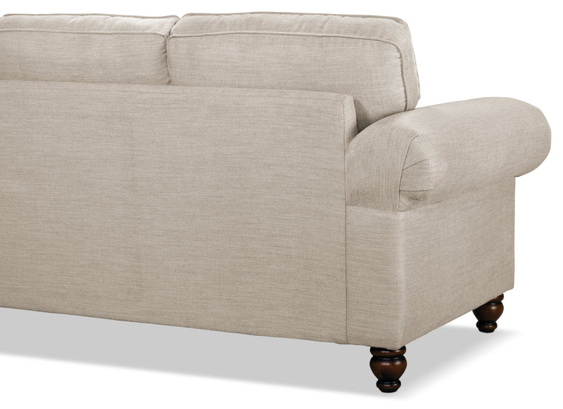 Made in Canada Wynn 2-Piece Chenille Fabric Sectional with Nailhead Trim and Wood Bun Legs - Linen Beige